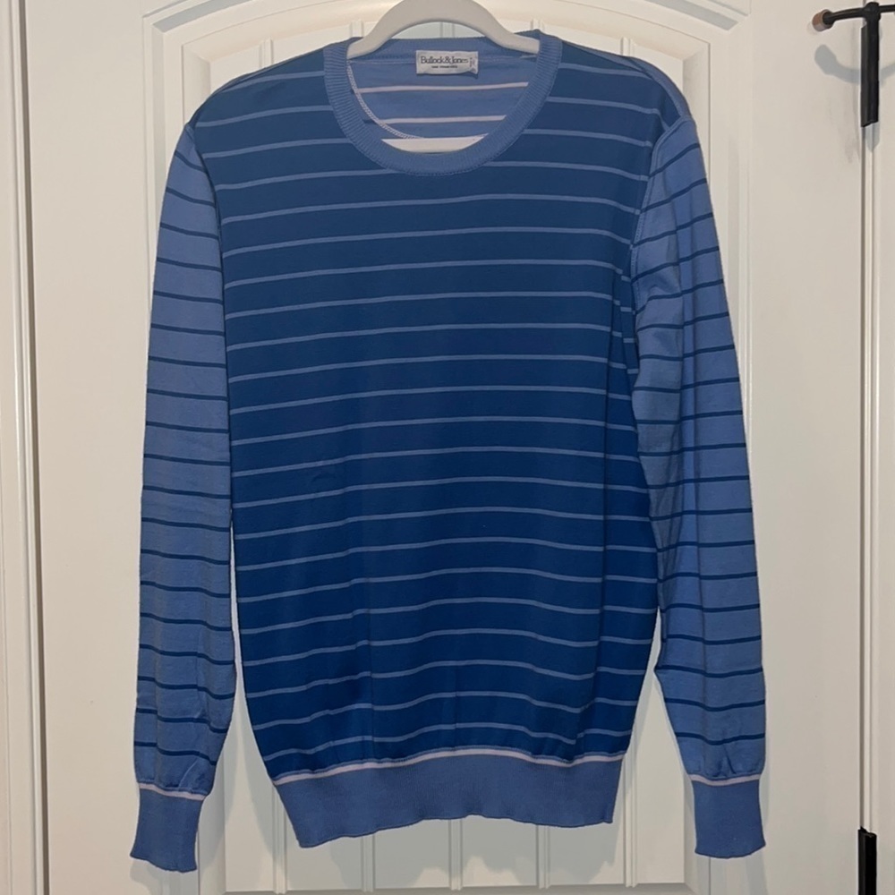 𝅺bullock & Jones Made in Italy cotton blue striped sweater quality preppy est XL